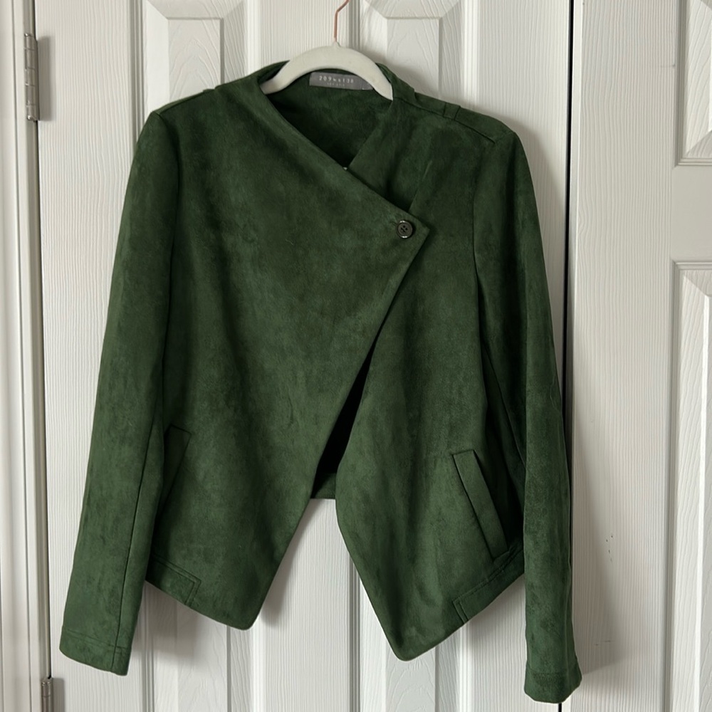 209 wst 38 Women’s medium faux suede  jacket, lightweight, emerald green